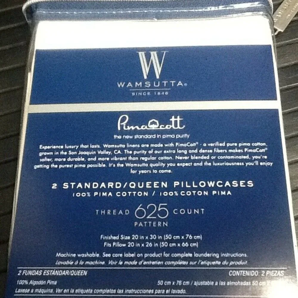 new WHITE HERRINGBONE Wamsutta 625 TC 100% Pimacott Cotton STANDARD Pillowcases